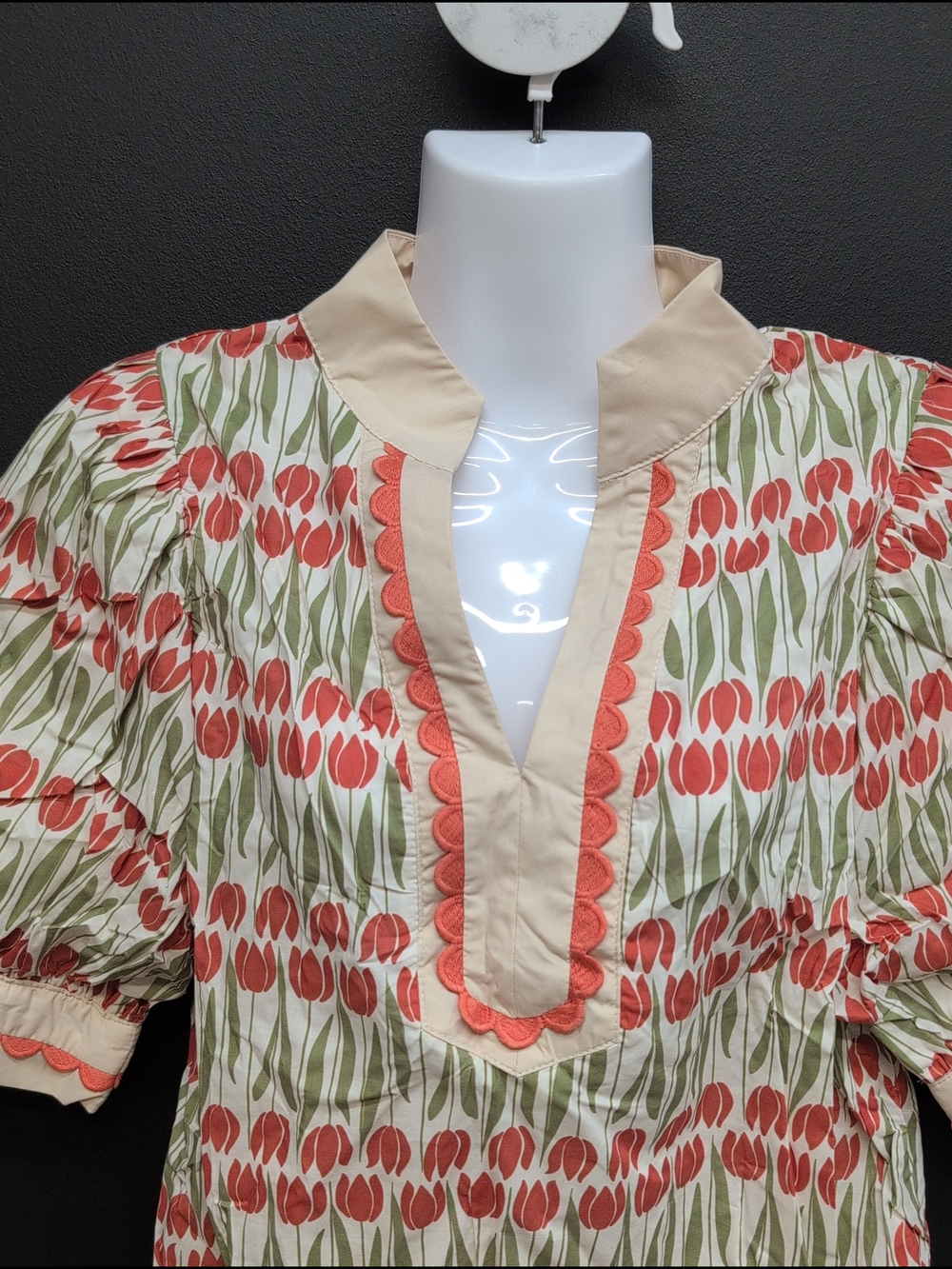 Entro Floral Pattern Cuff Band Puff Sleeve Pullover Blouse Women Top Medium Ecru - Picture 2 of 8